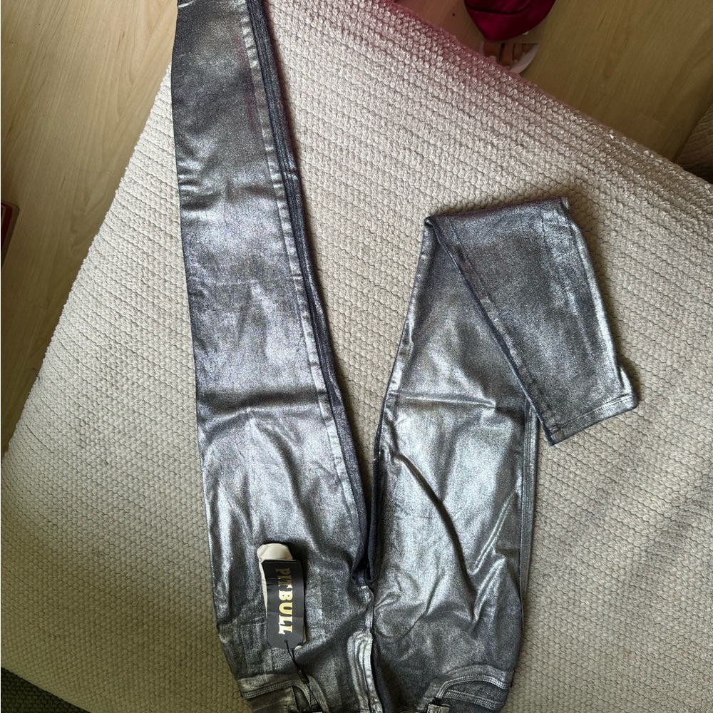 Silver Straight Leg Pants with Metallic Finish Pitbull